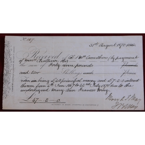 743 - 1870 Printed Receipt, embossed One Penny Income Tax