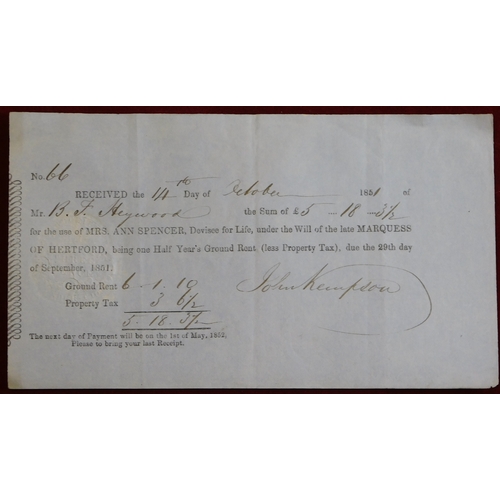 744 - 1851 Embossed - Tax Receipt from Devisee for life under the will of the Late Marquess of Hertford