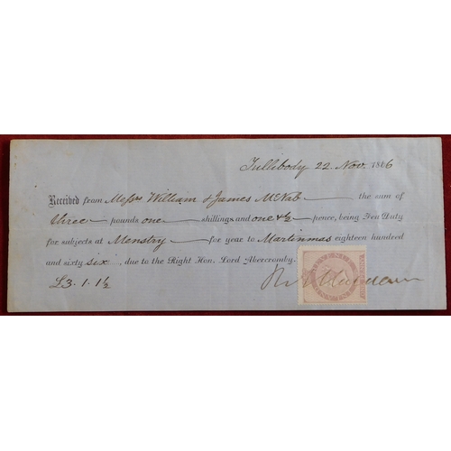 747 - 1866 Printed Receipt from James McNab for £3 and 1.1/2d doc to Right Hon. Lord Abercromby with Inlan... 