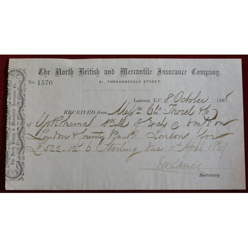 750 - 1865 Printed Receipt of the North British and Mercantile Insurance Company