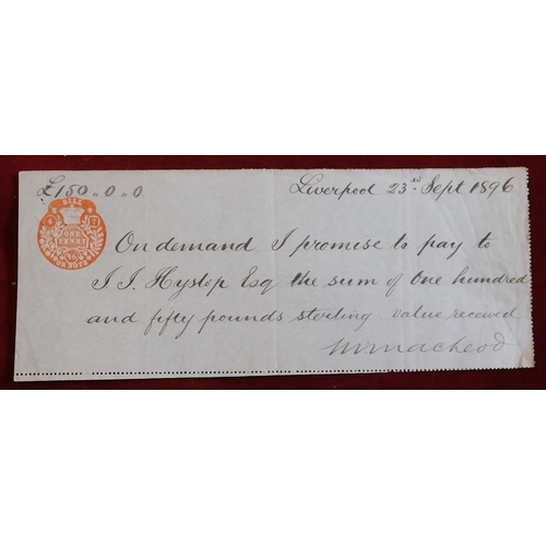 751 - 1896 Promissory Note with red embossed Bill or Note One Penny Tax Receipt