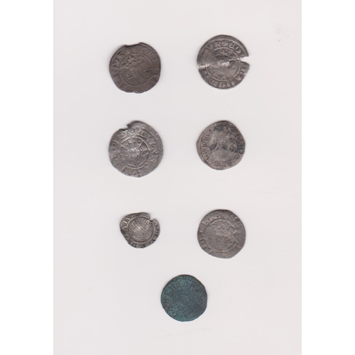 523 - Edward I Pennies x4 all London, a James I half Groat, a Charles I Tower mint half-groat and a Richmo... 