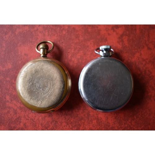 152 - Waltham Traveller Pocket Watch, Edwardian. Smiths Pocket Watch 1950s. Two open face, keyless wind po... 