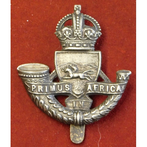 227 - British Commonwealth WWII South African Army Durban Light Infantry Regiment Cap Badge, white-metal