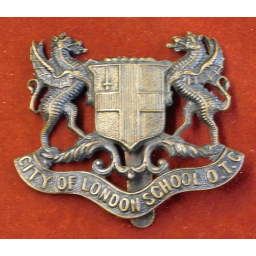 230 - British WWI City of London School O.T.C. Cap Badge, it is missing the wings from the top of the badg... 