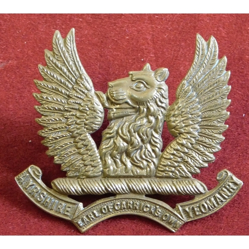 248 - British WWI Ayrshire (Earl of Carrick's Own) Yeomanry Regiment Cap Badge, gilding metal with lugs