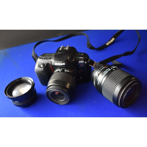 305 - Camera - Nikon F50 35mm Film Camera with a Nikkor 35-80mm Lens, AF Nikkor 80-120mm lens and a Kenloc... 