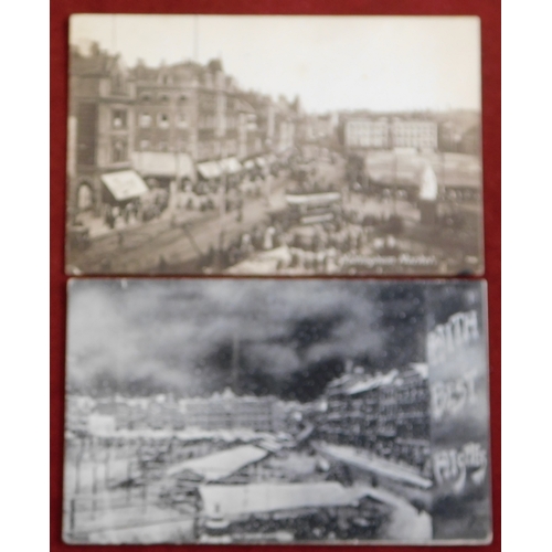 381 - Postcards - Nottingham (x5). The Market (snow) used 1903. Queens Walk used 1918, Trent Bridge used 1... 