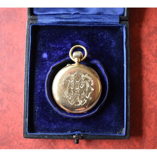 436 - Victorian 18ct Gold Pocket Watch. Open face keyless lever pocket watch. By John Mason, Rotherham and... 