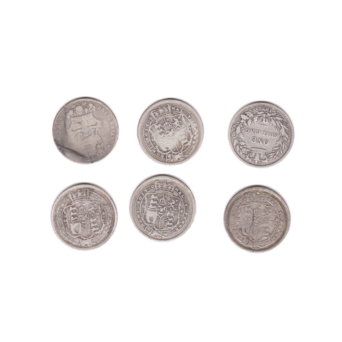 559 - Great Britain Shilling 1816, 1817, 1819, 1820, 1826 and 1835. Fine to good fine (6)