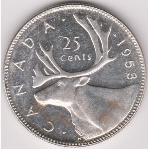 672 - Canada 1953 QEII 25 Cents, AUNC, KM52