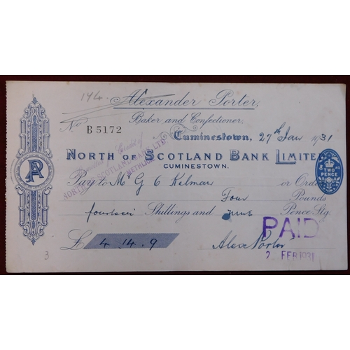 716 - North of Scotland Bank Limited, Cuminestown Branch, 1931 Alexander Port, Baker & Confectioner, used ... 