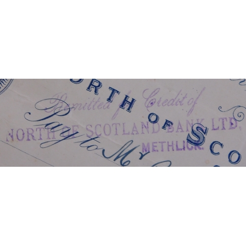 716 - North of Scotland Bank Limited, Cuminestown Branch, 1931 Alexander Port, Baker & Confectioner, used ... 