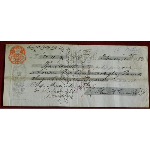 724 - Commercial Liverpool Banking Company Limited receipt to Williams Deacon & Co, 1883, Two Shillings em... 