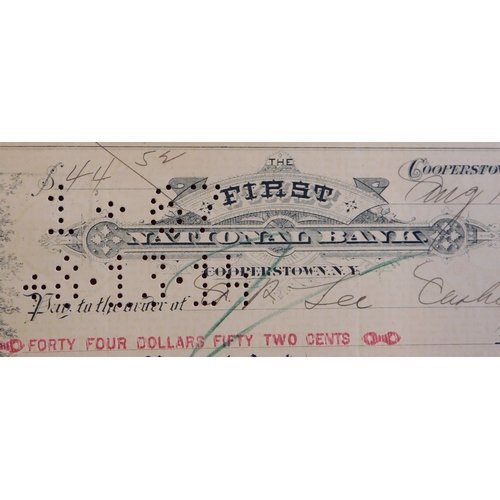 728 - USA First National Bank Cooperstown N.Y. Used Order, 23 Oct 1912 black on cream. Vignette Leathersto... 