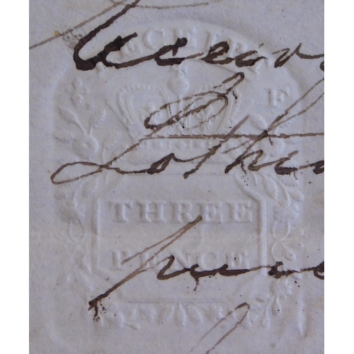 741 - 1829 Income Tax embossed receipt (Three Pence) to the Most Noble Marchioness of Lothian.