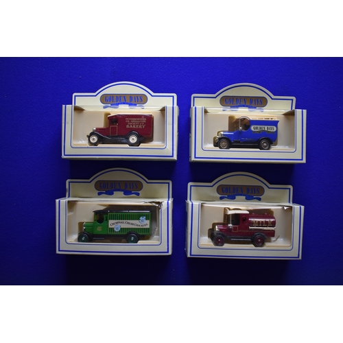 75 - Toy Vans. LLEDO. Golden Days x4 boxed. 1934 Chevrolet Van Peterborough Co-Op Bakery. 1934 Peterborou... 