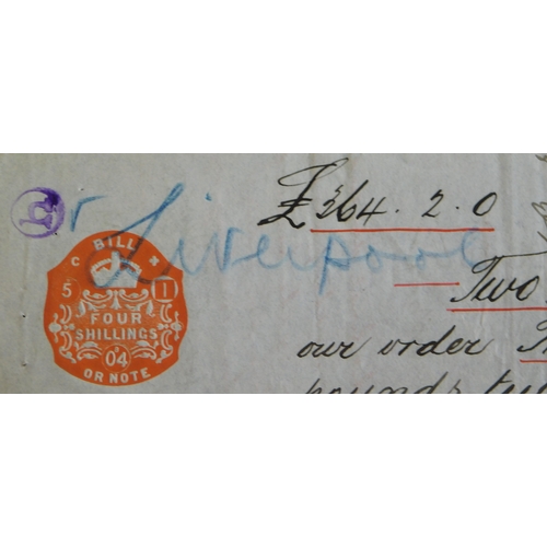 752 - 1906 Promissory Note for £264-2/- with red embossed 4 Shillings Tax