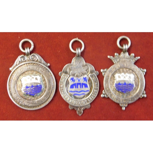 375 - Football Sterling Silver Fob Medals - 1929. Chelmsford & District League Division Cup II, III and on... 