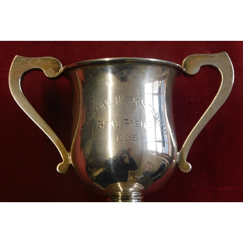 127 - Sterling Silver Cup. Engraved. Boundary Park Stadium. 'Beau Piere'  1936'. Oldham, Manchester. Hallm... 