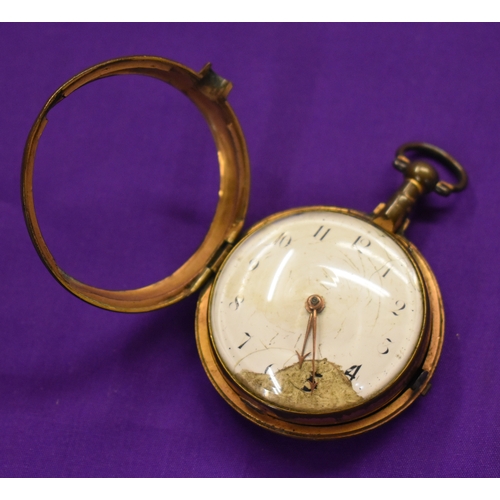 135 - Pair Case Verge Fusee Pocket Watch. Gilt Case. Glass intact. Gilt has rubbed/worn off. Damaged Dial.... 