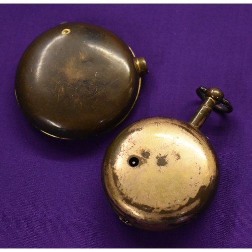 135 - Pair Case Verge Fusee Pocket Watch. Gilt Case. Glass intact. Gilt has rubbed/worn off. Damaged Dial.... 