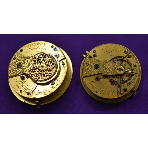 139 - Verge Fusee Pocket Watch movement only (no case). Engraved 'Simpson' in Hadleigh. Early 1800's. PLUS... 