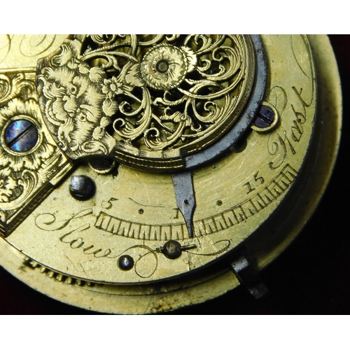 139 - Verge Fusee Pocket Watch movement only (no case). Engraved 'Simpson' in Hadleigh. Early 1800's. PLUS... 