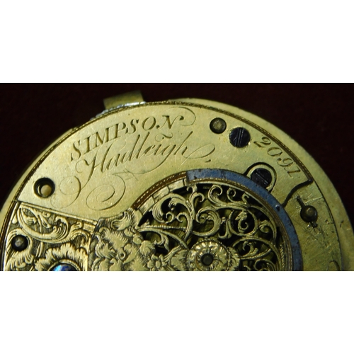 139 - Verge Fusee Pocket Watch movement only (no case). Engraved 'Simpson' in Hadleigh. Early 1800's. PLUS... 