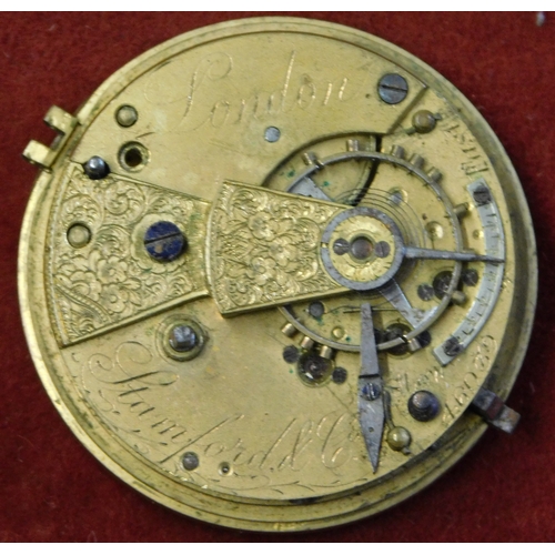 139 - Verge Fusee Pocket Watch movement only (no case). Engraved 'Simpson' in Hadleigh. Early 1800's. PLUS... 