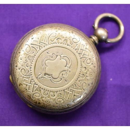 144 - Fine Silver Fob Watch, engraved for Norwich. Late Victorian. Engraved (patterned) case and inscribed... 