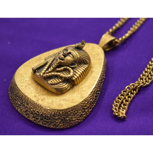 147 - Pharaoh Head metal necklace, gold coloured metal 3D Pharaoh head, with metal neck chain. PLUS Colour... 