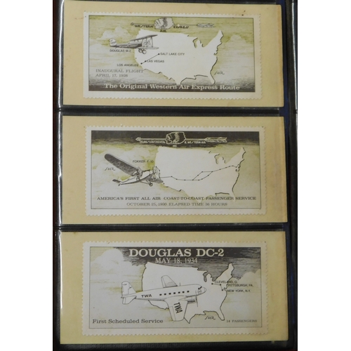 167 - TWA Stamps. Trans World Airways Promotional 'Stamps'. TWA Firsts, Today and Tomorrow. Folder with 9 ... 