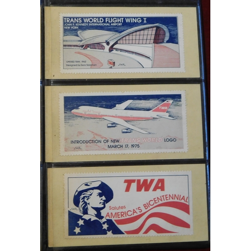 167 - TWA Stamps. Trans World Airways Promotional 'Stamps'. TWA Firsts, Today and Tomorrow. Folder with 9 ... 