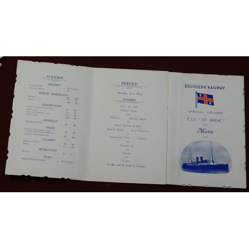 169 - Railways. Southern Railway circa 1934. Cruise of SS St Briac. Menus, Tickets and Le Havre guide. Nic... 