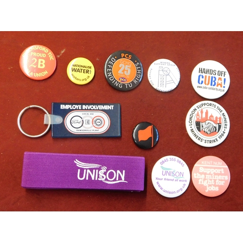 183 - Trades Union and Solidarity Badges. Collection of enamelled and button badges (15). Very good condit... 