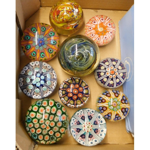 187 - Glass Paperweights x10. Caithness style. Eight x Patterned weights, Two x Swirly weights. PLUS colle... 