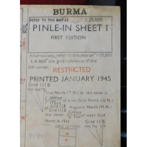 218 - British WWII Map of Burma, First Edition (Pinle-In, Singu sheet 1), 1st Edition January 1945 - Surve... 