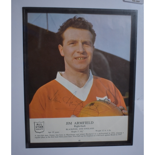 380 - Jim Armfield. Football. Signed colour print of England and Blackpool player Jim Armfield. Framed and... 