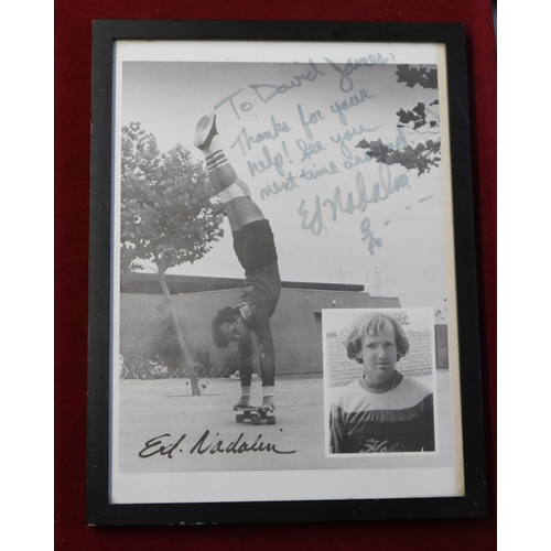 385 - Skateboarding. Ed Nadalin. Classic 1970's Autographed Photo. Signed and dedicated, with doodle. Fram... 