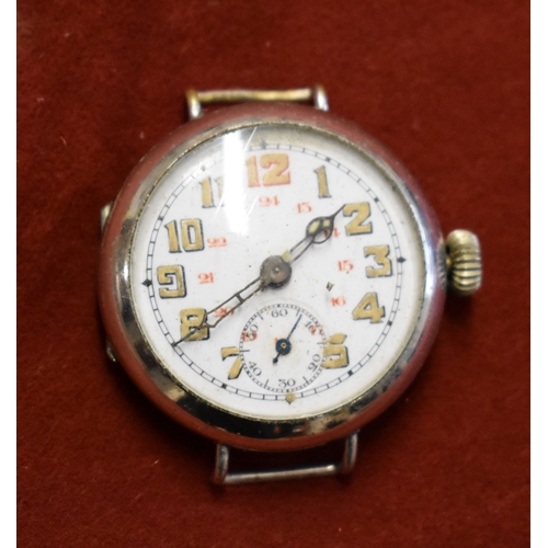 138 - Trench Style Watches x2. 1920's-30's. Swiss made. Wire lug, Nickel cases. Approx 33mm diameter. In n... 