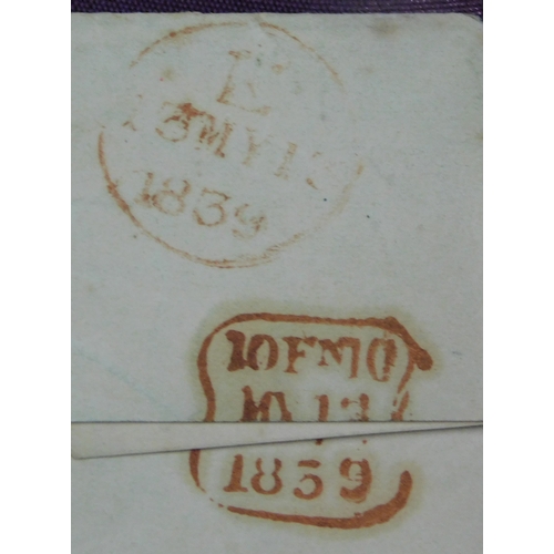 102 - Great Britain 1839 Postal History Wrapper posted to Croydon. Black T.P. Black Hasting/MY12/1839 Red ... 