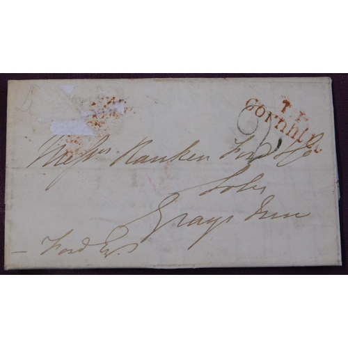 104 - Great Britain 1838 Postal History EL dated 24 Oct 1838 posted to Grays Inn. Red 2 line T.P. Cornhill... 