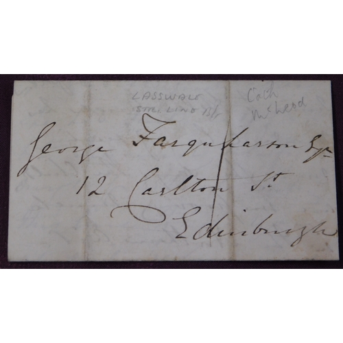 105 - Great Britain 1838 Postal History EL dated Lasswade Aug 1838 posted to Edinburgh. Single line Lasswa... 