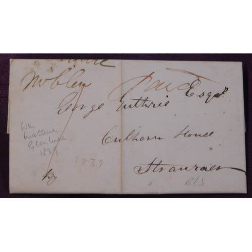 106 - Great Britain 1839 Postal History El dated Glenluce 14 April 1839 posted to Stranraer. Manuscript Pa... 