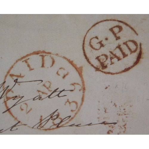 107 - Great Britain 1839 Postal History Wrapper piece posted to Winslow. Manuscript 8 and P. Paid Red G.P.... 