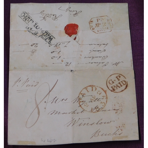 107 - Great Britain 1839 Postal History Wrapper piece posted to Winslow. Manuscript 8 and P. Paid Red G.P.... 