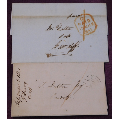 111 - Great Britain 1840-1841 Postal History - 2x covers posted within Cardiff EL printed letter about a m... 