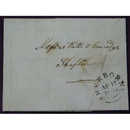 121 - Dorset 1844 - EL Sherborne (Double Ring (Willcock DT519) *** and Shaftesbury receiving date stamps o... 