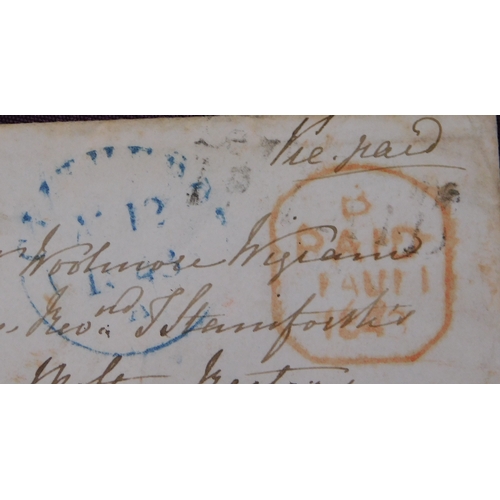 123 - Great Britain 1843 Postal History - envelope posted to Clitheroe. Manuscript Paid, red B/Paid/11AU11... 